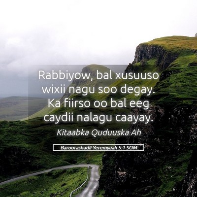 Picture 05 - Baroorashadii Yeremyaah 5:1 SOM - Rabbiyow, bal xusuuso wixii nagu soo degay. Ka - Bible Verse Picture