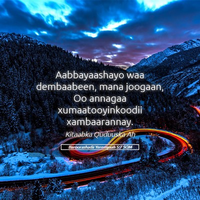 Picture 05 - Baroorashadii Yeremyaah 5:7 SOM - Aabbayaashayo waa dembaabeen, mana joogaan, Oo - Bible Verse Picture