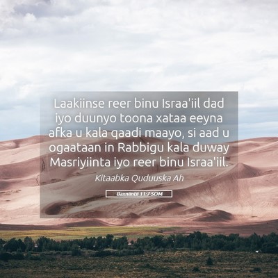 Picture 05 - Baxniintii 11:7 SOM - Laakiinse reer binu Israa'iil dad iyo duunyo - Bible Verse Picture