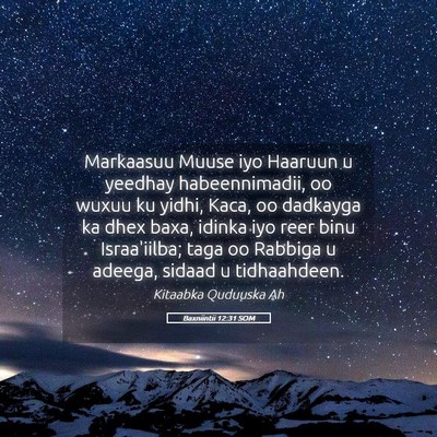 Picture 05 - Baxniintii 12:31 SOM - Markaasuu Muuse iyo Haaruun u yeedhay - Bible Verse Picture