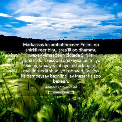 Picture 05 - Baxniintii 16:1 SOM - Markaasay ka ambabbexeen Eelim, oo shirkii reer - Bible Verse Picture