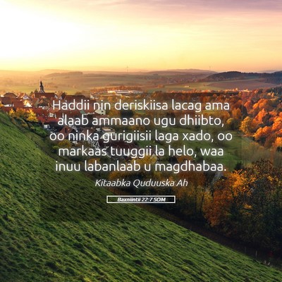 Picture 05 - Baxniintii 22:7 SOM - Haddii nin deriskiisa lacag ama alaab ammaano ugu - Bible Verse Picture