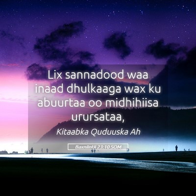 Picture 05 - Baxniintii 23:10 SOM - Lix sannadood waa inaad dhulkaaga wax ku abuurtaa - Bible Verse Picture