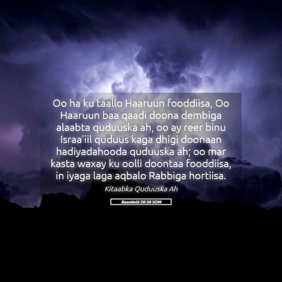 Picture 05 - Baxniintii 28:38 SOM - Oo ha ku taallo Haaruun fooddiisa, Oo Haaruun baa - Bible Verse Picture