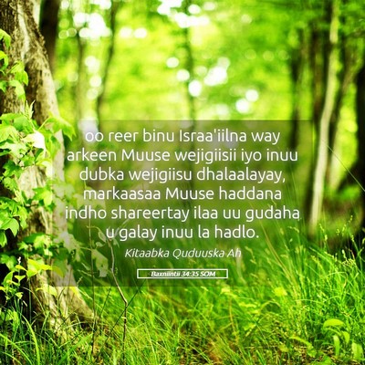 Picture 05 - Baxniintii 34:35 SOM - oo reer binu Israa'iilna way arkeen Muuse - Bible Verse Picture