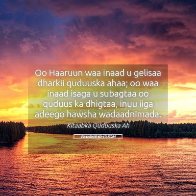Picture 05 - Baxniintii 40:13 SOM - Oo Haaruun waa inaad u gelisaa dharkii quduuska - Bible Verse Picture