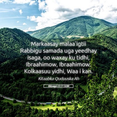 Picture 05 - Bilowgii 22:11 SOM - Markaasay malaa'igtii Rabbigu samada uga yeedhay - Bible Verse Picture