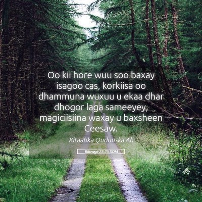 Picture 05 - Bilowgii 25:25 SOM - Oo kii hore wuu soo baxay isagoo cas, korkiisa oo - Bible Verse Picture