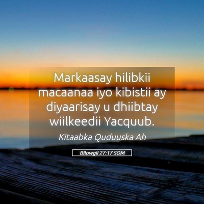 Picture 05 - Bilowgii 27:17 SOM - Markaasay hilibkii macaanaa iyo kibistii ay - Bible Verse Picture