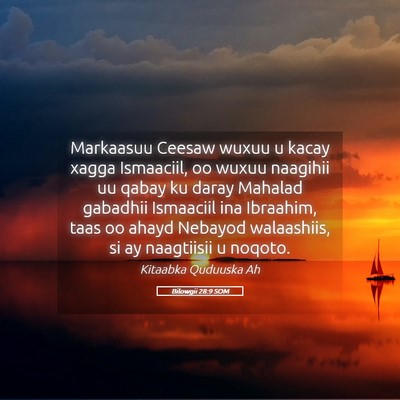 Picture 05 - Bilowgii 28:9 SOM - Markaasuu Ceesaw wuxuu u kacay xagga Ismaaciil, - Bible Verse Picture