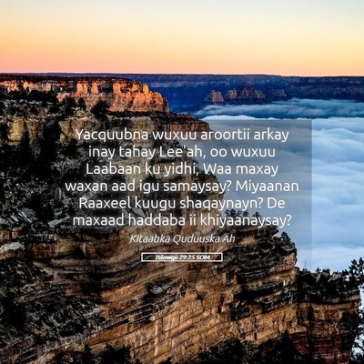 Picture 05 - Bilowgii 29:25 SOM - Yacquubna wuxuu aroortii arkay inay tahay Lee'ah, - Bible Verse Picture
