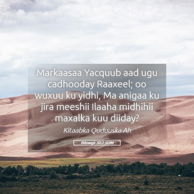 Picture 05 - Bilowgii 30:2 SOM - Markaasaa Yacquub aad ugu cadhooday Raaxeel; oo - Bible Verse Picture