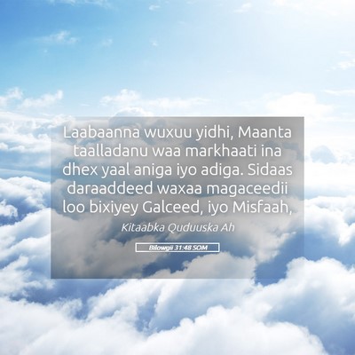 Picture 05 - Bilowgii 31:48 SOM - Laabaanna wuxuu yidhi, Maanta taalladanu waa - Bible Verse Picture