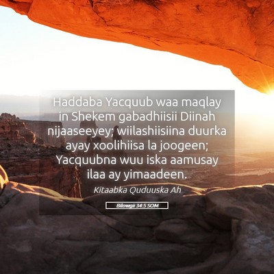 Picture 05 - Bilowgii 34:5 SOM - Haddaba Yacquub waa maqlay in Shekem gabadhiisii - Bible Verse Picture