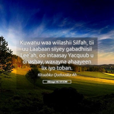 Picture 05 - Bilowgii 46:18 SOM - Kuwanu waa wiilashii Silfah, tii uu Laabaan - Bible Verse Picture