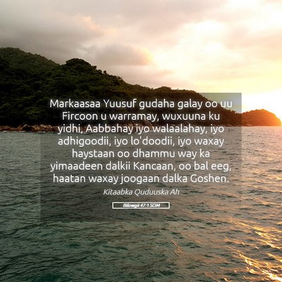 Picture 05 - Bilowgii 47:1 SOM - Markaasaa Yuusuf gudaha galay oo uu Fircoon u - Bible Verse Picture