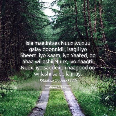 Picture 05 - Bilowgii 7:13 SOM - Isla maalintaas Nuux wuxuu galay doonnidii, - Bible Verse Picture