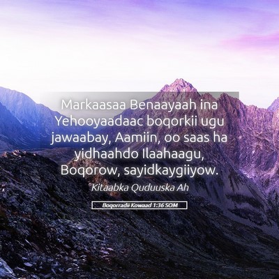 Picture 05 - Boqorradii Kowaad 1:36 SOM - Markaasaa Benaayaah ina Yehooyaadaac boqorkii ugu - Bible Verse Picture