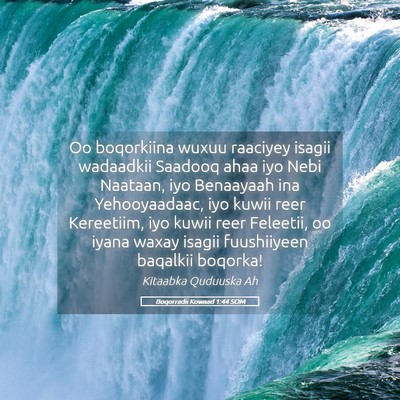 Picture 05 - Boqorradii Kowaad 1:44 SOM - Oo boqorkiina wuxuu raaciyey isagii wadaadkii - Bible Verse Picture