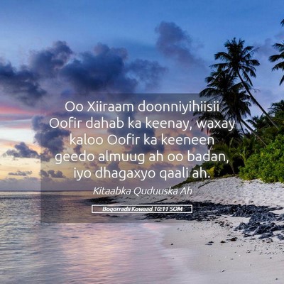 Picture 05 - Boqorradii Kowaad 10:11 SOM - Oo Xiiraam doonniyihiisii Oofir dahab ka keenay, - Bible Verse Picture