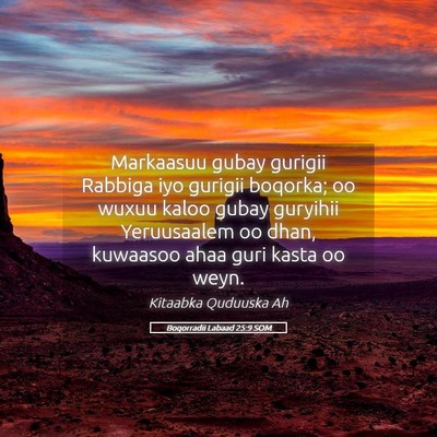 Picture 05 - Boqorradii Labaad 25:9 SOM - Markaasuu gubay gurigii Rabbiga iyo gurigii - Bible Verse Picture