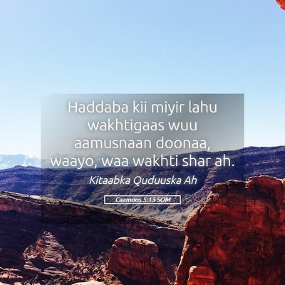Picture 05 - Caamoos 5:13 SOM - Haddaba kii miyir lahu wakhtigaas wuu aamusnaan - Bible Verse Picture