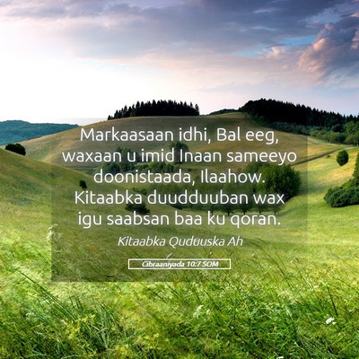 Picture 05 - Cibraaniyada 10:7 SOM - Markaasaan idhi, Bal eeg, waxaan u imid Inaan - Bible Verse Picture