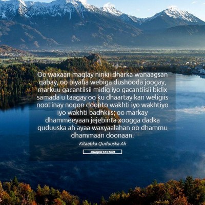 Picture 05 - Daanyeel 12:7 SOM - Oo waxaan maqlay ninkii dharka wanaagsan qabay, - Bible Verse Picture