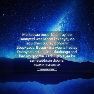 Picture 05 - Daanyeel 6:16 SOM - Markaasaa boqorkii amray, oo Daanyeel waa la soo - Bible Verse Picture