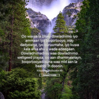 Picture 05 - Daanyeel 7:14 SOM - Oo waxaa la siiyey dowladnimo iyo ammaan iyo - Bible Verse Picture