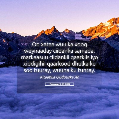 Picture 05 - Daanyeel 8:10 SOM - Oo xataa wuu ka xoog weynaaday ciidanka samada, - Bible Verse Picture