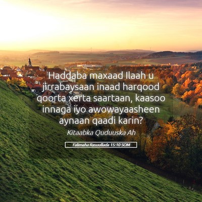 Picture 05 - Falimaha Rasuullada 15:10 SOM - Haddaba maxaad Ilaah u jirrabaysaan inaad harqood - Bible Verse Picture
