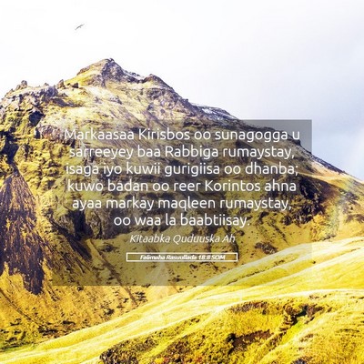 Picture 05 - Falimaha Rasuullada 18:8 SOM - Markaasaa Kirisbos oo sunagogga u sarreeyey baa - Bible Verse Picture