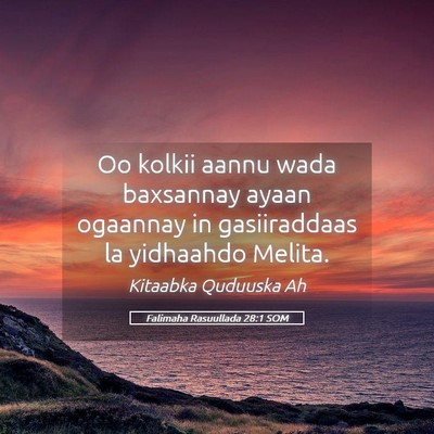 Picture 05 - Falimaha Rasuullada 28:1 SOM - Oo kolkii aannu wada baxsannay ayaan ogaannay in - Bible Verse Picture