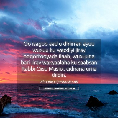 Picture 05 - Falimaha Rasuullada 28:31 SOM - Oo isagoo aad u dhiirran ayuu wuxuu ku wacdiyi - Bible Verse Picture