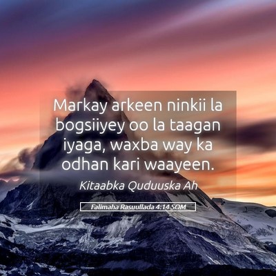 Picture 05 - Falimaha Rasuullada 4:14 SOM - Markay arkeen ninkii la bogsiiyey oo la taagan - Bible Verse Picture