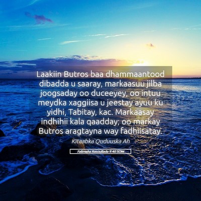 Picture 05 - Falimaha Rasuullada 9:40 SOM - Laakiin Butros baa dhammaantood dibadda u saaray, - Bible Verse Picture