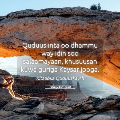 Picture 05 - Filiboy 4:22 SOM - Quduusiinta oo dhammu way idin soo salaamayaan, - Bible Verse Picture