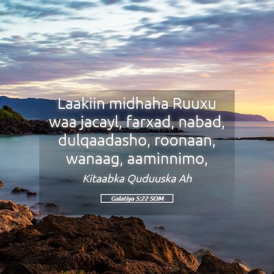 Picture 05 - Galatiya 5:22 SOM - Laakiin midhaha Ruuxu waa jacayl, farxad, nabad, - Bible Verse Picture