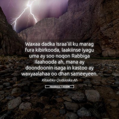 Picture 05 - Hoosheeca 7:10 SOM - Waxaa dadka Israa'iil ku marag fura kibirkooda, - Bible Verse Picture