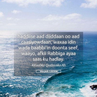 Picture 05 - Ishacyaah 1:20 SOM - haddiise aad diiddaan oo aad caasiyowdaan, waxaa - Bible Verse Picture