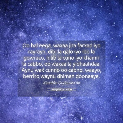 Picture 05 - Ishacyaah 22:13 SOM - Oo bal eega, waxaa jira farxad iyo rayrayn, dibi - Bible Verse Picture