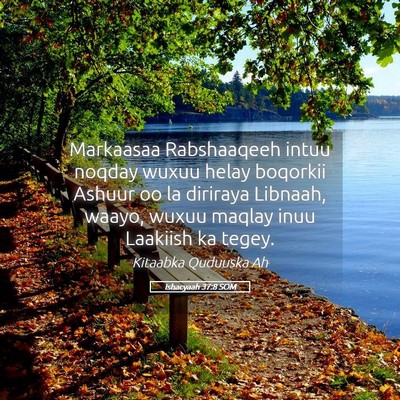 Picture 05 - Ishacyaah 37:8 SOM - Markaasaa Rabshaaqeeh intuu noqday wuxuu helay - Bible Verse Picture