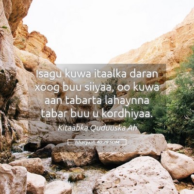 Picture 05 - Ishacyaah 40:29 SOM - Isagu kuwa itaalka daran xoog buu siiyaa, oo kuwa - Bible Verse Picture
