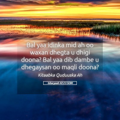 Picture 05 - Ishacyaah 42:23 SOM - Bal yaa idinka mid ah oo waxan dhegta u dhigi - Bible Verse Picture