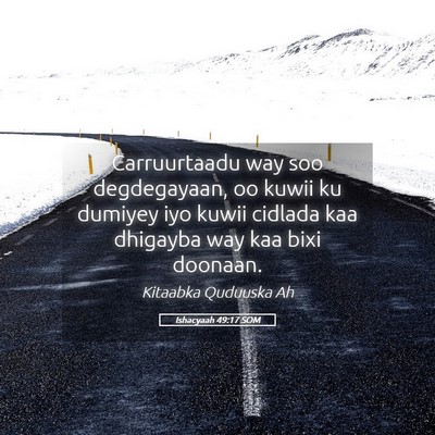 Picture 05 - Ishacyaah 49:17 SOM - Carruurtaadu way soo degdegayaan, oo kuwii ku - Bible Verse Picture