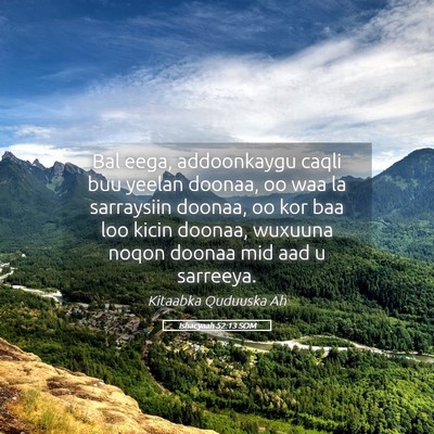Picture 05 - Ishacyaah 52:13 SOM - Bal eega, addoonkaygu caqli buu yeelan doonaa, oo - Bible Verse Picture