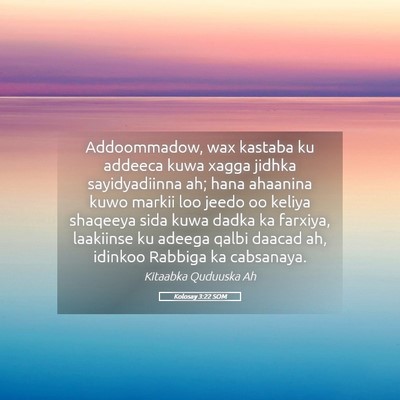 Picture 05 - Kolosay 3:22 SOM - Addoommadow, wax kastaba ku addeeca kuwa xagga - Bible Verse Picture