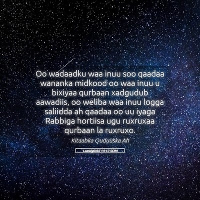 Picture 05 - Laawiyiintii 14:12 SOM - Oo wadaadku waa inuu soo qaadaa wananka midkood - Bible Verse Picture