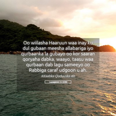 Picture 05 - Laawiyiintii 3:5 SOM - Oo wiilasha Haaruun waa inay ku dul gubaan meesha - Bible Verse Picture